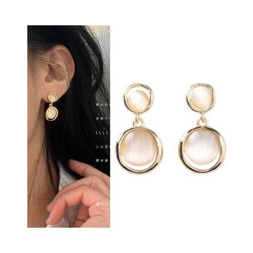 New fashion retro exquisite geometric stone translucent small and simple wild earrings