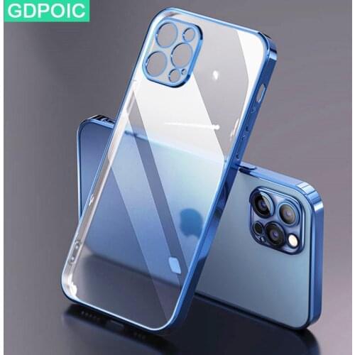 New Luxury Plating Silicone Case on For iPhone 12 11 Pro Max Clear Shockproof Lens Protection Case on iPhone Xs X XR 7 8 6 Cover