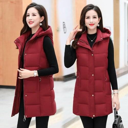 2021 Middle-aged mother Autumn Winter Vest Women Removable Cap Waistcoat Female Sleeveless Vest Jacket Slim Plus Size Warm Coat