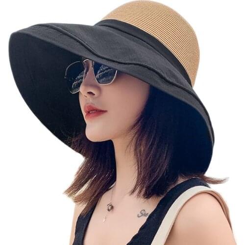 Sweet Temperament Summer Sun Protection Bucket Hats Women Panama Fold Beach Sunhat Fashion Casual Cotton Outdoor Travel Hat