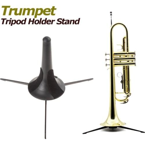Portable Black Trumpet Tripod Holder Stand with Detachable & Foldable Metal Leg