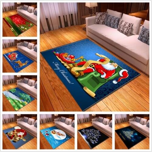 Merry Christmas Doormat Soft Flannel 3D Santa Claus Printing Carpets Kitchen Non-slip Floor Mat Christmas Home Decoration Carpet
