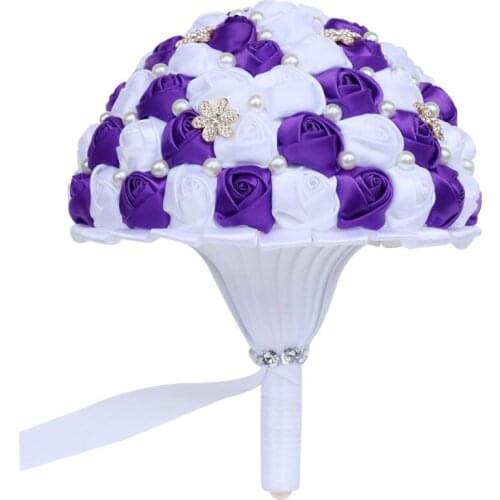 Handmade Wedding Bouquet Blue and White Flowers Bride Pearl Rhinestone Silk Rose Wedding Bouquet Party Church Decoration W224D