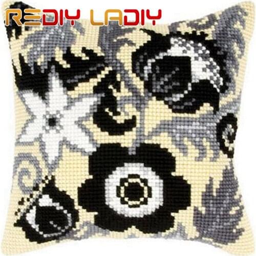 DIY Cross Stitch Cushion Blue Mandala Chunky Yarn Cross-Stitch Kits Needlework Pre-Printed Canvas Pillow Home Decor Art & Crafts