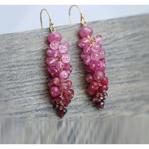 Pink Topaz Earrings Ruby Cluster Earrings Pink Tourmaline Earrings