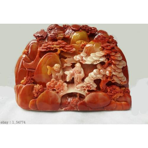Collect Old Chinese Hand-Carved Natural ShouShan Stone scenery figure Statue