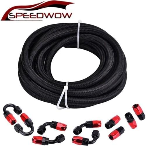 SPEEDWOW AN12 Nylon Braided Fuel Hose Line 5M Hose Line+AN12 0/45/90/180 Swivel Hose End Oil Cooler Hose Adapter Set