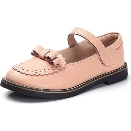 2020 Genuine Leather Girls School Uniform Shoes Mary Jane Shoes Flats Round Toe Velcro Formal Party Princess Kids Flats