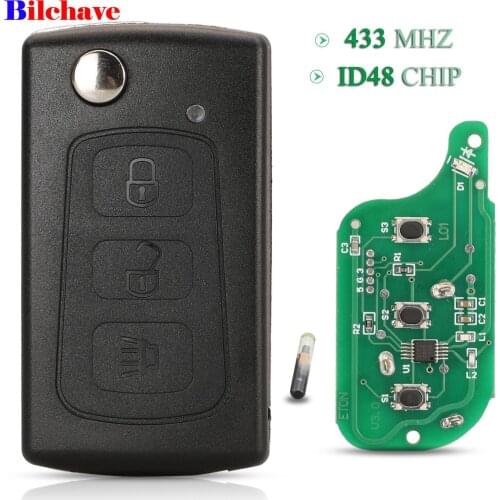 Bilchave 3 Buttons Flip Smart Remote Car Key 434Mhz ID48 Chip For Great Wall Haval Hover H5 Factory Uncut Blade Replacement
