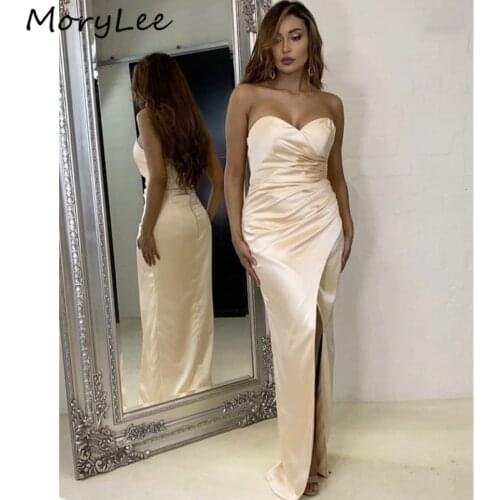 Mermaid Evening Dresses Sweetheart Floor Length Side Slit Silk Satin Zipper Mermaid Evening Dresses vestidos de fiesta de noche