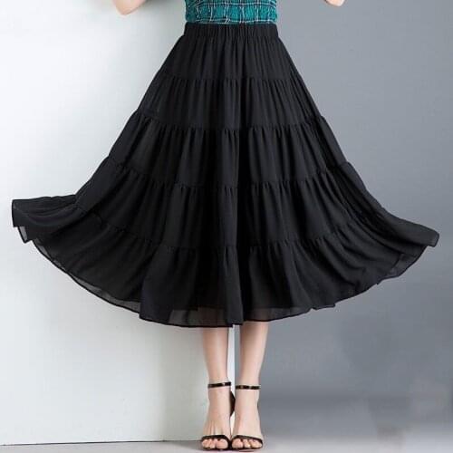 2020 Bohemia Long Skirts Women Stretch High Waist Solid Chiffon A-Line Skirt Casual Pleated Maxi Skirt Faldas Saias Streetwear