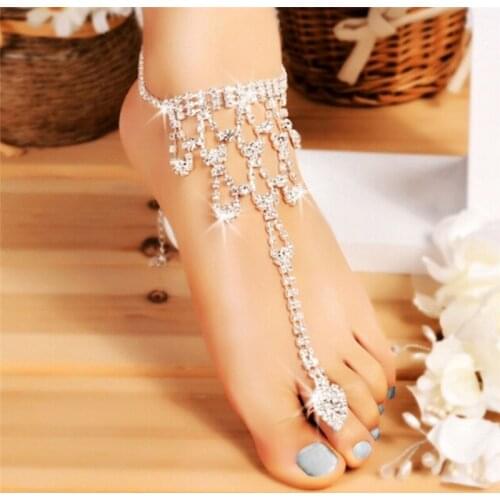 Women Fashion Ankle Jewelry Accessory Bridal Crystal Beach Barefoot Sandals Foot Toe Anklet Bracelet