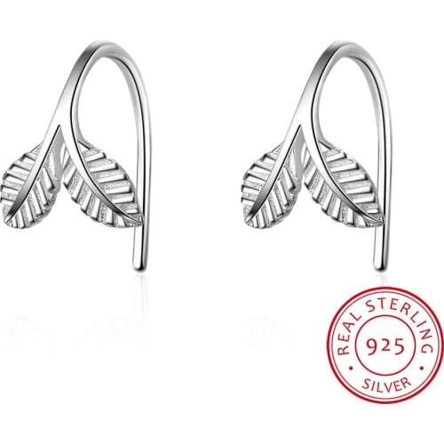 925 Sterling Ear Hook Earrings Fashion Literary Leaves Shape Simple Sweet Leaf Ear Fine Jewelry Brincos for Women Gift