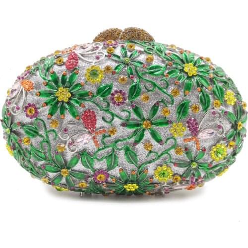 Female green Hollow Out cross body bags Women Crystal Bag Evening bags Handbags Bridal Metal Clutch Purse Wedding Party Bag
