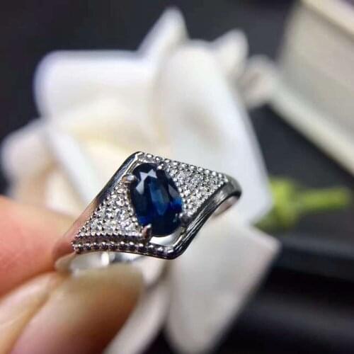 Natural Black blue sapphire stone Ring Natural gemstone Ring S925 sterling silver Luxury Heavy angle women party gift Jewelry