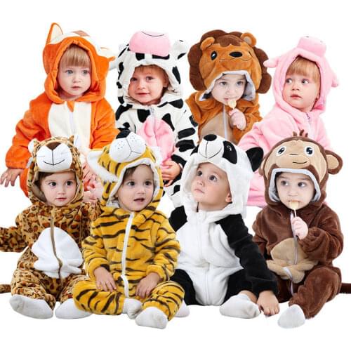 Winter Newborn Baby Clothes Inflant Rompers Overalls Cute Cartoon Animal Onsies Kgurumi Costumes For Boys Girls Kids Jumpsuit