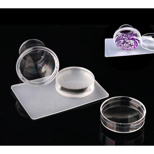 1PC 4cm Clear Nail Stamper Set Jelly Head With Scraper Manicure Accessories Nail Art Template Print Silicone Stamping Plate Tool