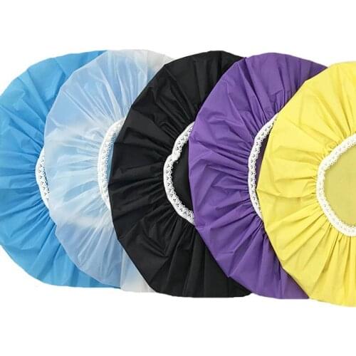 1Pcs Elastic Waterproof Cloth Shower Cap Pure Color Swimming Hats Hair Cover Multi Purpose Lace Bath Supplies Portable 14*22cm