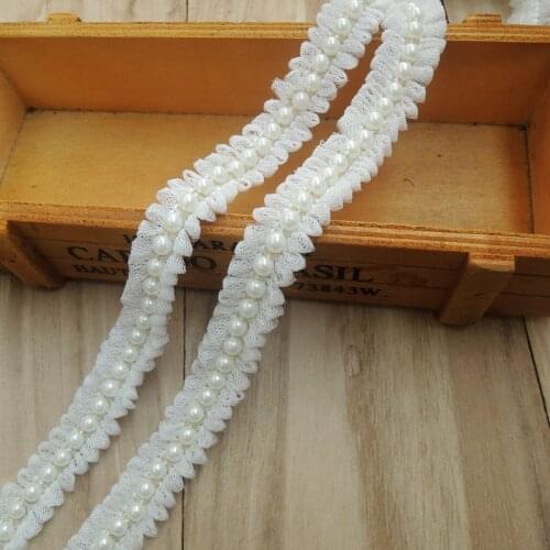 1Yards 91cm Beaded Tulle Fabric Lace Bead Trim White Sequin Beads Lace Fabric 2cm Ribbons Sewing Skirt Guipure Dress Crafts L-10