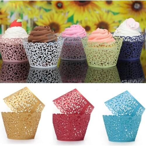 12pcs/set Hollow Muffin Cupcake Hot Sale Paper Cups Wedding Birthday Baby Shower Filigree Vine Cupcake Wrappers Wraps Cases