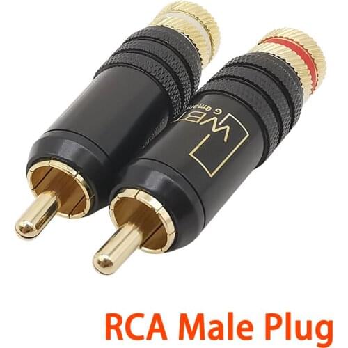 2Pcs/Lot RCA Connector Gold Plated RCA Male Plug Screw Locking Welding Lotus Head Speaker Audio Solder Wire Connector 53mm*13mm
