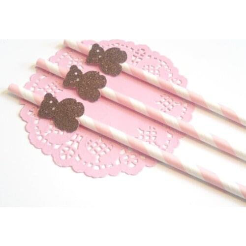 2019 fashion personalized Teddy Bear Paper Staws Baby Shower baby shower girls birthday party straw decorations