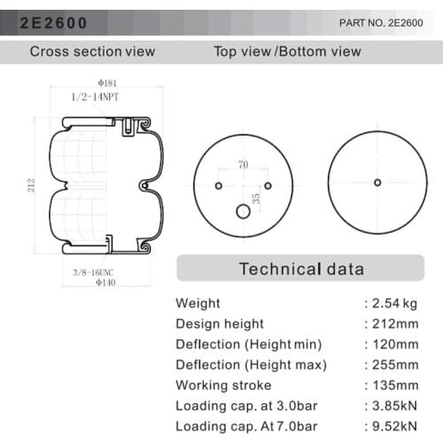 2600Ib Air Single Port 1/2"npt Air ride Springs suspension oem 2E2600