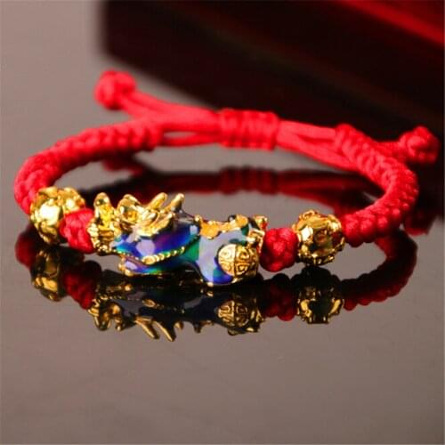 3D Vietnam Sand Gold Temperature-sensitive Color Change Pixiu Charm Bracelet Hand-knitted men women Lucky Rope Bracelet Dropship
