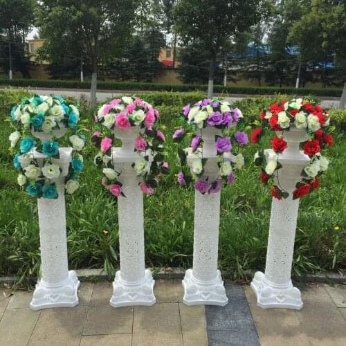 98 cm Height Hollow white Plastic Roman Column with Decorative flower for Wedding Welcome Area Decoration Photo Booth Props