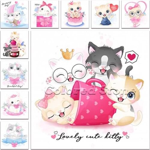 New Diamond painting Cartoon Animals Cat kitten family 5D DIY Full Square Drill embroidery Cross stitch Round mosaic Drawing 211