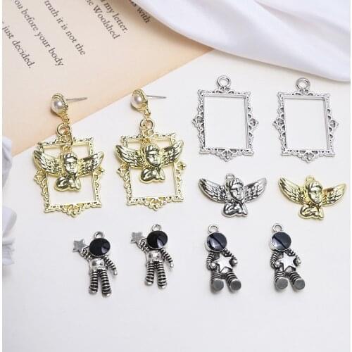 Zinc Alloy Metal Geometric Hollow Picture Frame Angel Astronaut Charms 6pcs/lot For DIY Jewelry Earrings Making Accessories