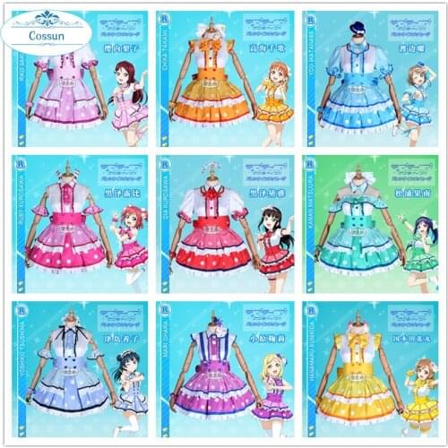 Anime! Lovelive Sunshine!! Aqours Thinking and Combining Into One Eleven Episodes All Members Lolita Maid Dress Cosplay Costume