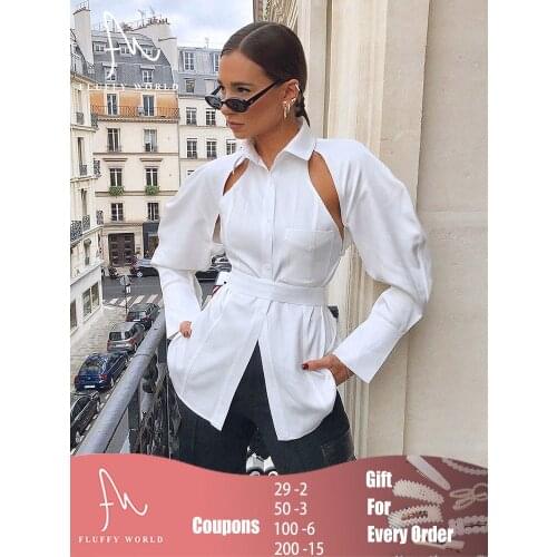 White Hollow Out Shirt Split Hole Back Design Long Sleeve High Waist Turndown Collar Blouse Streetwear Slim Lace Up Top Autumn