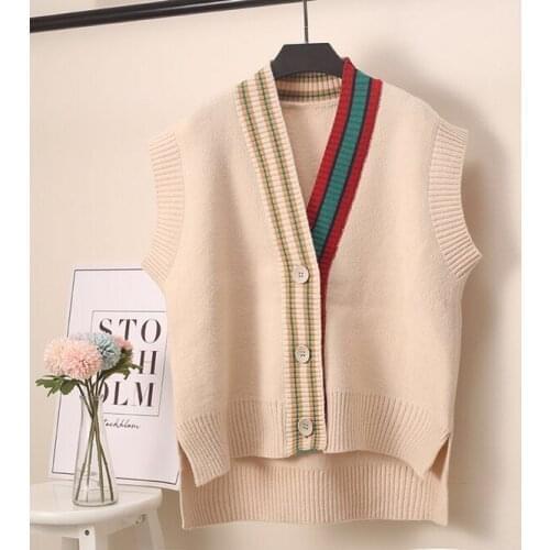 Beige Cardigan Loose coat New Women Cloth Fashion Korean lady Girls Waistcoat Autumn Sleeveless Sweater Vest Women Knitted Top