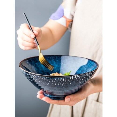 Starry Thread Bowl Ceramic Ramen Bowl Large Soup Bowl Household Hat Bowl Salad Bowl European Tableware Open Bowl