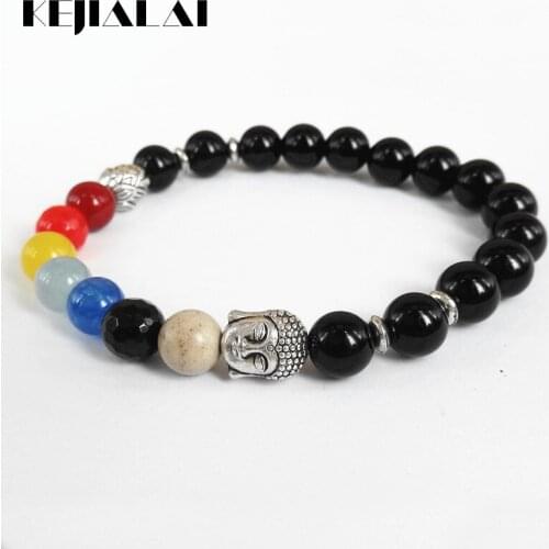 KEJIALAI Figure of Buddha Bracelet Natural Beads Strand Bracelet Colorful Stone Men Beaded Buddha Jewelry Gifts for Women