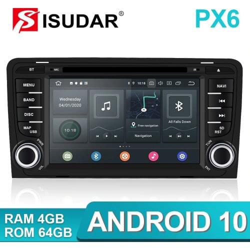 Isudar PX6 2 Din Android 10 Car Multimedia Player GPS DVD For Audi A3 8P 3-Door Hatchback/S3/RS3 Sportback Auto Stereo Radio FM