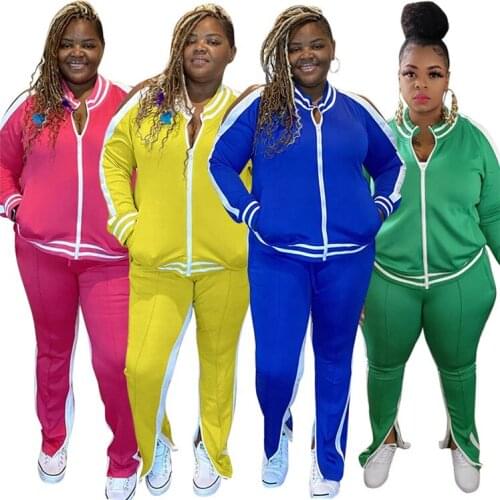 Custom New arrival Color Block Track Suits For Plus Size Fat Women 5Xl