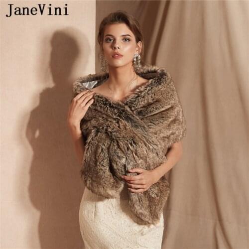 JaneVini 2019 Elegant Faux Fur Bridal Stole Wrap Winter Wedding Cape High Quality Jacket Shrug Shawl Brides Wedding Accessories