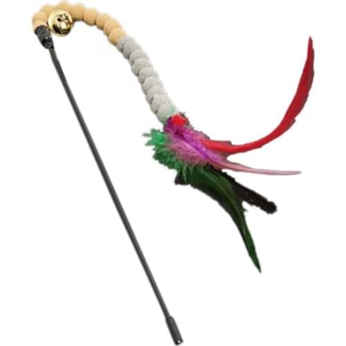 Cat Teasing Wand Interactive Fake Feather Kitten Teaser Toy With Bell Colorful Plush Ball Cat Teaser Stick Funny Pet Cat Toy