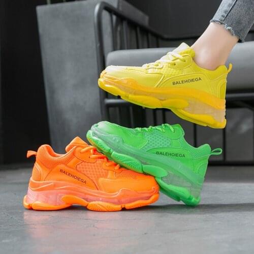 2021 Fashion Women Sport Shoes Neon Color Walking Shoes Comfortable Jogging Sneakers Triple S Shoes Female Chunky Sneakers