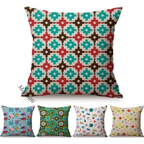 Memphis Modern Geometric Flower Design Square Cushion Cover Diamond Lattice Home Decoration Sofa Chair Throw Pillow Case Cojines