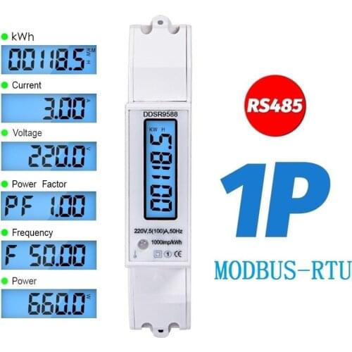 Multifunctional DIN Rail Digital Voltmeter Ammeter Wattmeter LCD Backlight Display KWH Meter AC 230V 5-100A RS485 Modbus Output