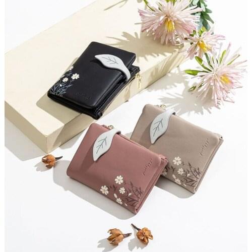 Fashion Women Wallet Leaf Pattern Hasp Ladies Purse Soft Pu Leather Small Short Wallets Female Zipper Retro Mini Coin Purses