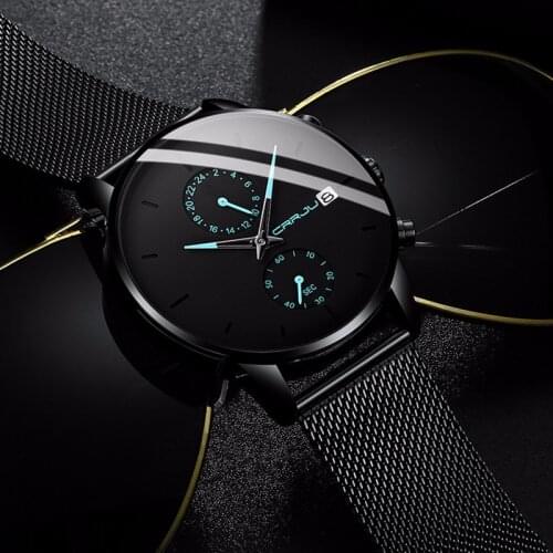 2019 New Arrival CRRJU Men Watch Mesh Band Stainless Steel Analog Quartz Wristwatch Minimalist Male Business Luxury Watches