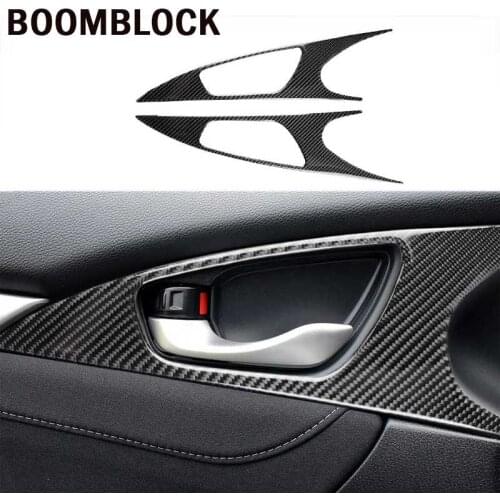 Car Interior Door Handle Bowl Trim Cover Carbon Fiber Sticker Accessories For Honda Civic 10th Gen Hatchback 2016 2017 2018 2019