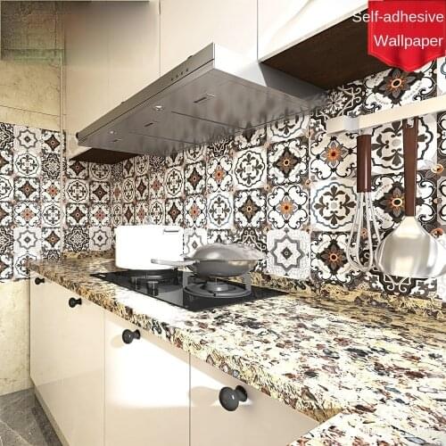 6 M Ethnic Pattern Kitchen Sticker Oil Proof PVC Self Adhesive Gray Lattice Creative Wallpaper Restaurant Porch Background Wall
