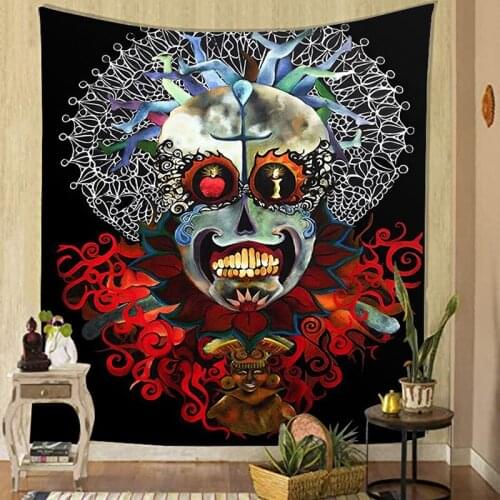 Mandala Skull Printed Wall Hanging Blanket Mat Decor Bohemian Beach Towel Tablecloth Halloween Tapestry for Living Room Bedroom