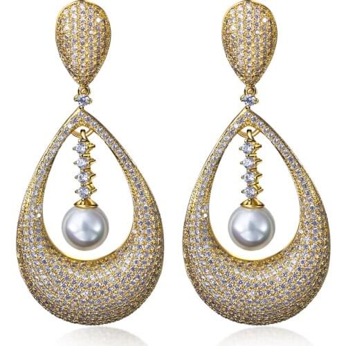 New simulated pearl Women earrings Setting with Cubic Zirconia Allergy Free Big earrings Lead Free Free Shipping