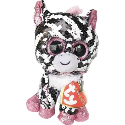 New 6" 15cm Ty ( Zoe ) Big Eyes Stuffed Peas Plush Animal Pink sequins zebra Doll Collection Boys and Girls Birthday Gift
